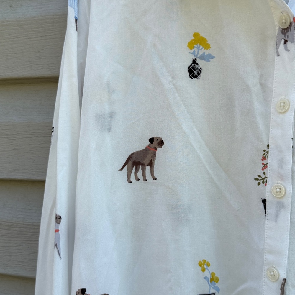 Joules | Dog Print Viscose Button Down Long Sleeve Top size 12 - Picture 3 of 7